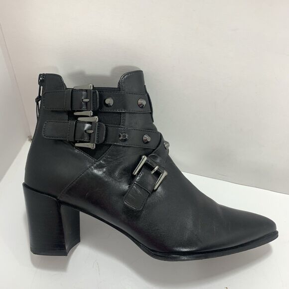 Stuart Weitzman Black Leather Studded Strap Bootcamp Ankle Boots Size 9 - Picture 8 of 16